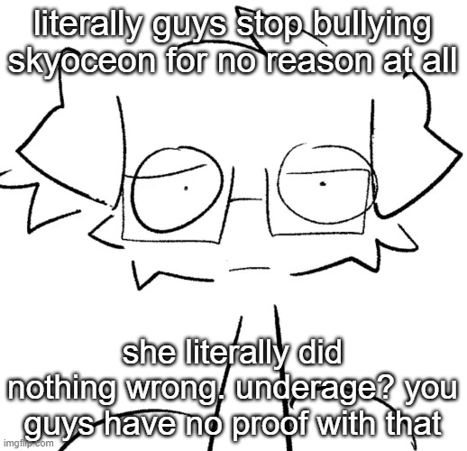 Stare | literally guys stop bullying skyoceon for no reason at all; she literally did nothing wrong. underage? you guys have no proof with that | image tagged in stare | made w/ Imgflip meme maker