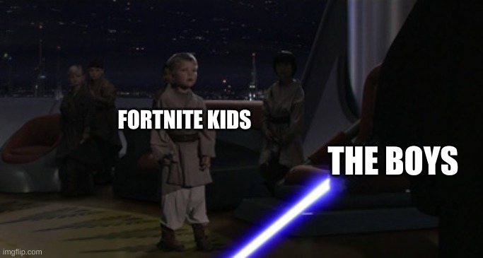 FORTNITE KIDS THE BOYS | image tagged in anakin kills younglings | made w/ Imgflip meme maker