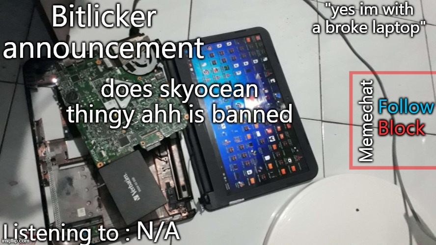 Bitlicker announcement | does skyocean thingy ahh is banned; N/A | image tagged in bitlicker announcement | made w/ Imgflip meme maker