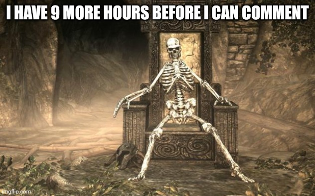 Skyrim Skele | I HAVE 9 MORE HOURS BEFORE I CAN COMMENT | image tagged in skyrim skele | made w/ Imgflip meme maker