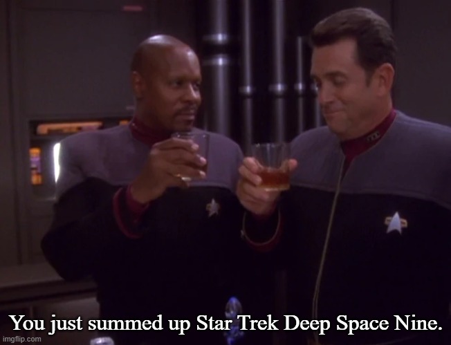 Sisko and Admiral Ross have a drink | You just summed up Star Trek Deep Space Nine. | image tagged in sisko and admiral ross have a drink | made w/ Imgflip meme maker