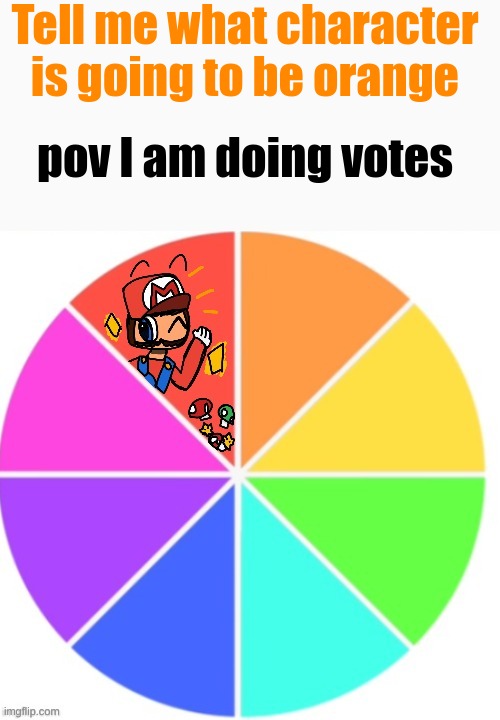 Tell me what character is going to be orange; pov I am doing votes | made w/ Imgflip meme maker