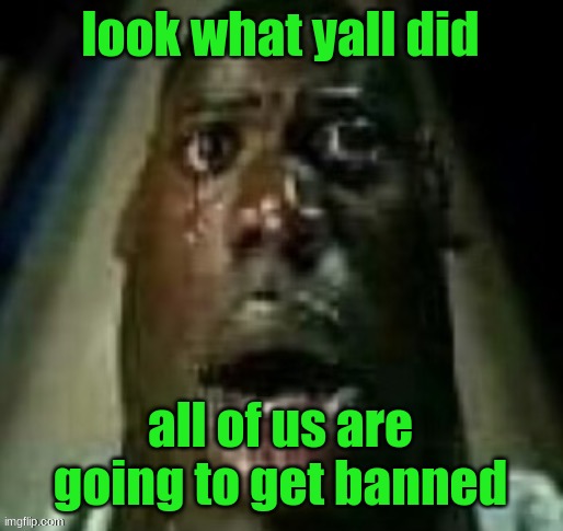 and includes me | look what yall did; all of us are going to get banned | image tagged in terror | made w/ Imgflip meme maker