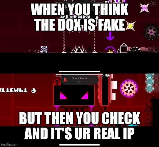 this went from 0 to 100 real quick | WHEN YOU THINK THE DOX IS FAKE; BUT THEN YOU CHECK AND IT'S UR REAL IP | image tagged in silent mode off silent mode on | made w/ Imgflip meme maker