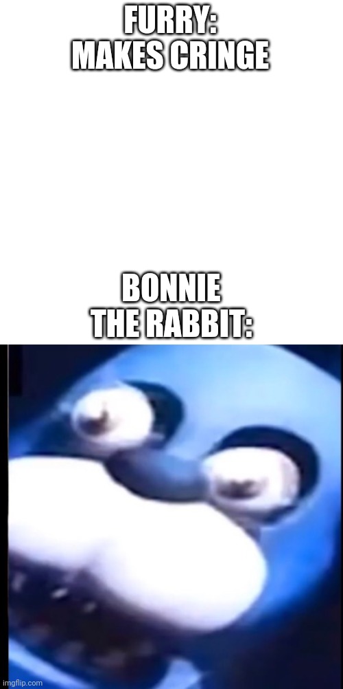 Surprised Bonnie | FURRY: MAKES CRINGE; BONNIE THE RABBIT: | image tagged in surprised bonnie,fnaf,anti furry | made w/ Imgflip meme maker