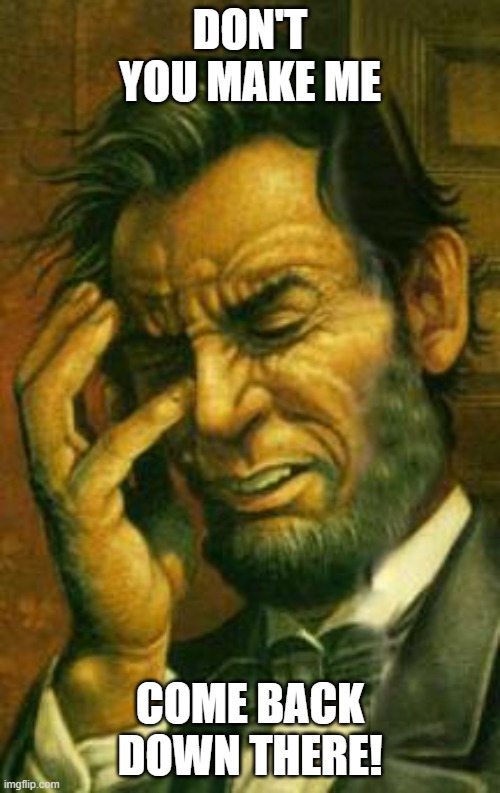 Face palm lincoln | DON'T YOU MAKE ME; COME BACK DOWN THERE! | image tagged in face palm lincoln | made w/ Imgflip meme maker
