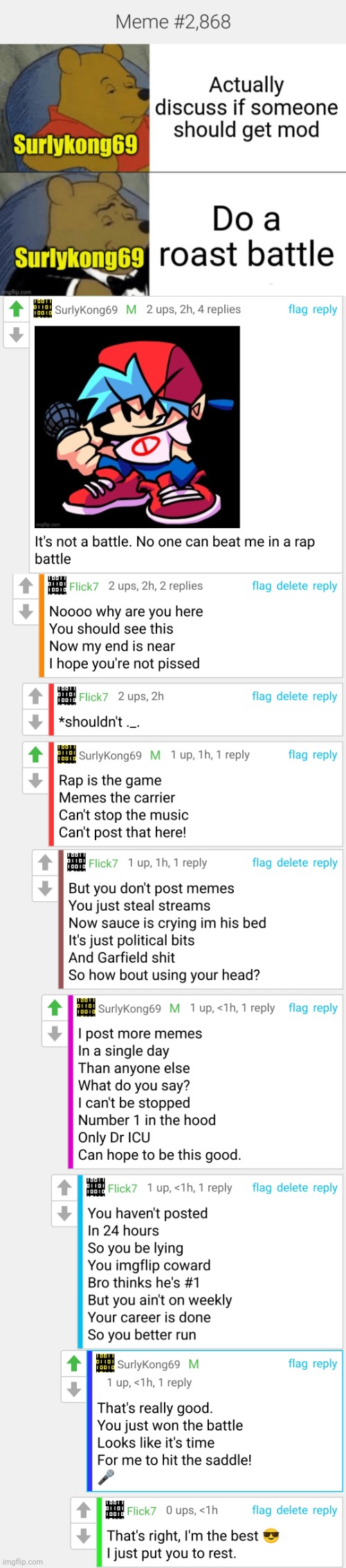 People always say sitemod W. Well in this case... (#2,872) | image tagged in roasted,insults,rap,battle,surlykong69,victory | made w/ Imgflip meme maker