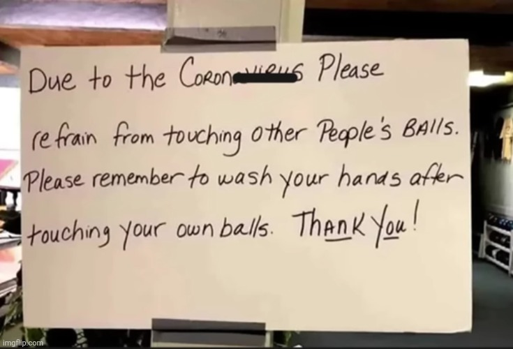 #2,873 | image tagged in funny signs,signs,funny,coronavirus,balls,wash your hands | made w/ Imgflip meme maker
