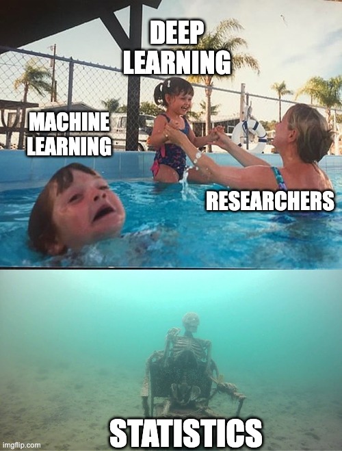 drowning kid + skeleton | DEEP LEARNING; MACHINE LEARNING; RESEARCHERS; STATISTICS | image tagged in drowning kid skeleton | made w/ Imgflip meme maker