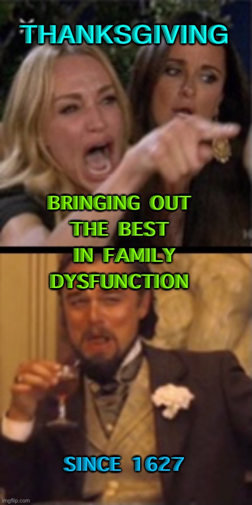 Thanksgiving | THANKSGIVING; BRINGING OUT 
THE BEST 
IN FAMILY DYSFUNCTION; SINCE 1627 | image tagged in thanksgiving affair | made w/ Imgflip meme maker