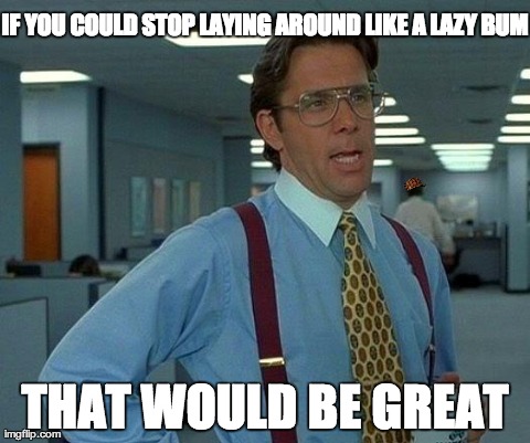 That Would Be Great | IF YOU COULD STOP LAYING AROUND LIKE A LAZY BUM THAT WOULD BE GREAT | image tagged in memes,that would be great,scumbag | made w/ Imgflip meme maker