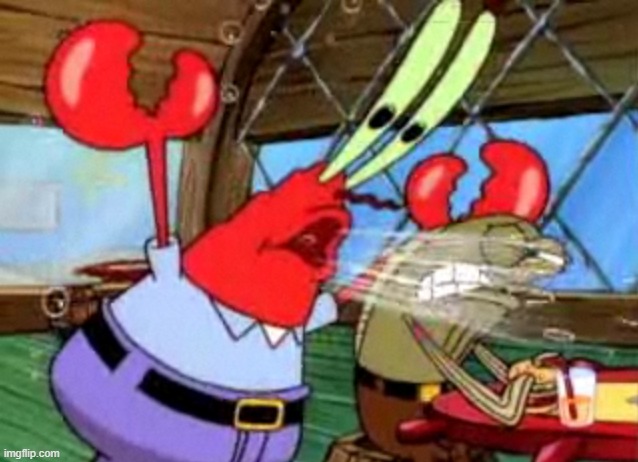 mr krabs yells | image tagged in mr krabs yells | made w/ Imgflip meme maker