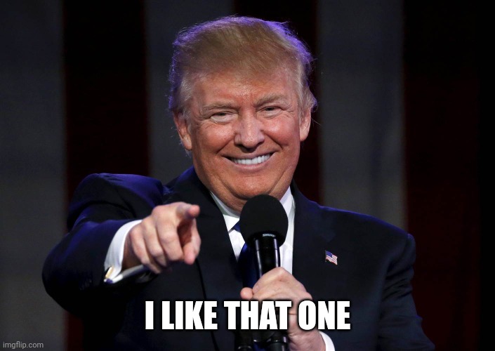 Trump laughing at haters | I LIKE THAT ONE | image tagged in trump laughing at haters | made w/ Imgflip meme maker