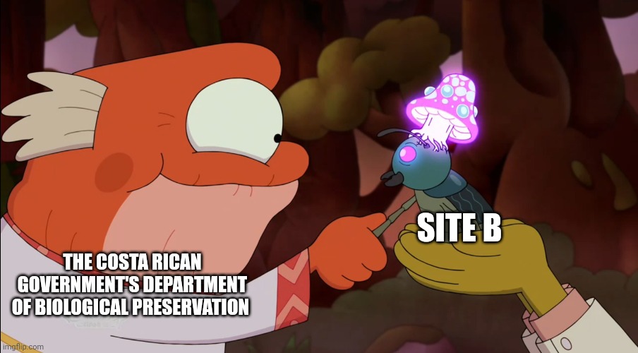 Site B is under protection now | SITE B; THE COSTA RICAN GOVERNMENT'S DEPARTMENT OF BIOLOGICAL PRESERVATION | image tagged in a truce,jurassic park,jurassicparkfan102504,jpfan102504 | made w/ Imgflip meme maker