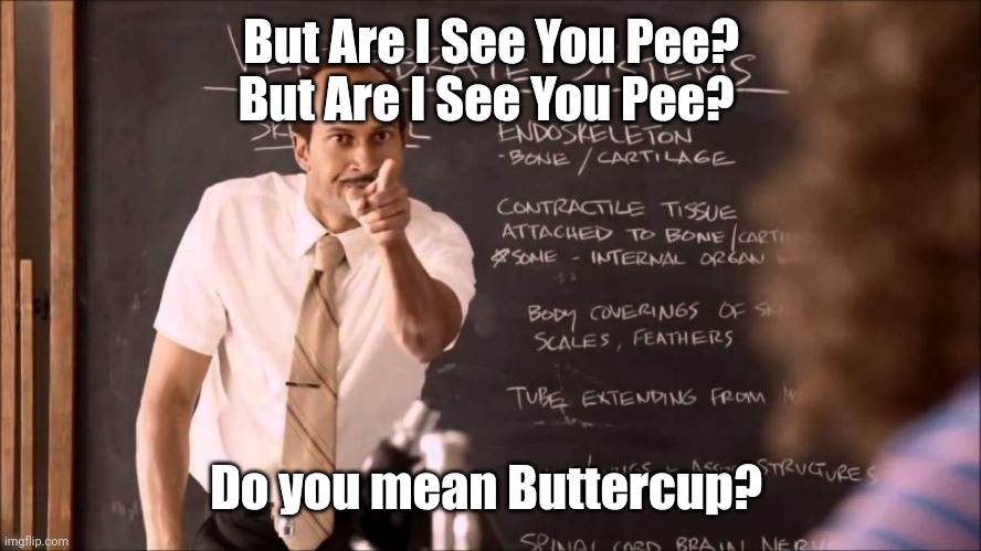 Why the horse no longer has a name | But Are I See You Pee? But Are I See You Pee? Do you mean Buttercup? | image tagged in key and peele substitute teacher | made w/ Imgflip meme maker