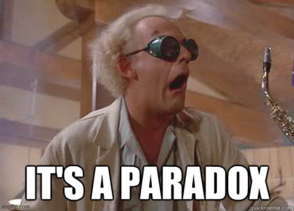 Paradox Doc Emmett Brown Back To The Future | image tagged in paradox doc emmett brown back to the future | made w/ Imgflip meme maker