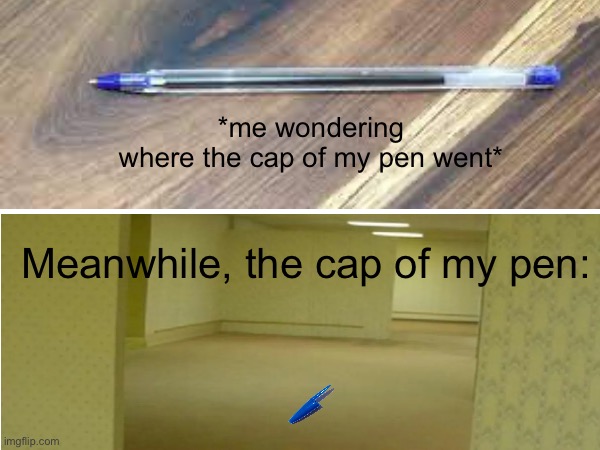 *me wondering where the cap of my pen went*; Meanwhile, the cap of my pen: | made w/ Imgflip meme maker