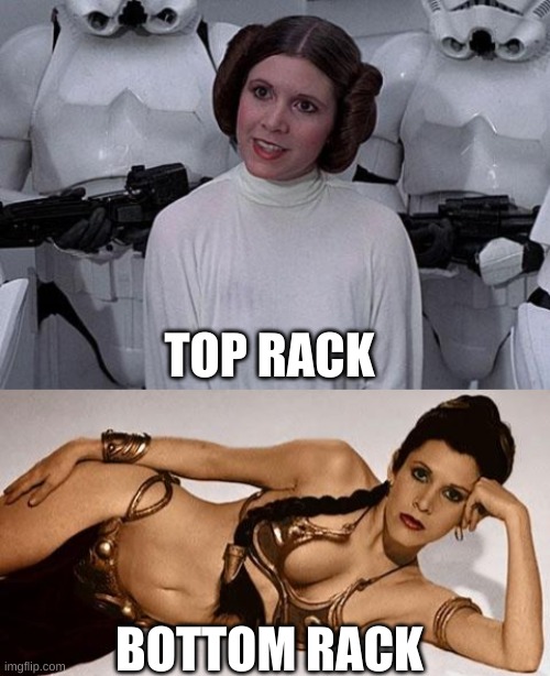 TOP RACK; BOTTOM RACK | image tagged in princess leia,hot princess leia star wars | made w/ Imgflip meme maker