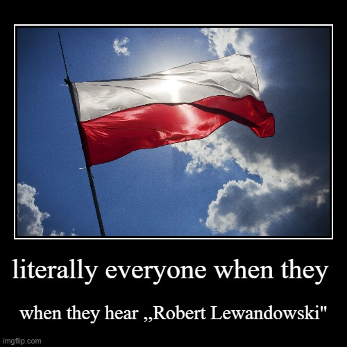 i dont like soccer | literally everyone when they | when they hear ,,Robert Lewandowski" | image tagged in funny,demotivationals | made w/ Imgflip demotivational maker