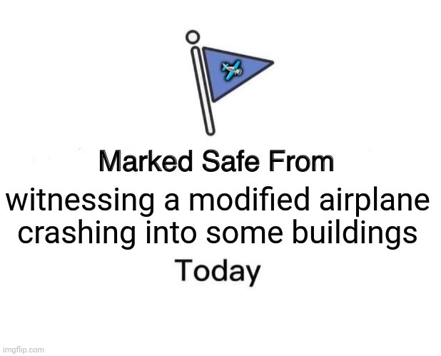 Marked Safe From Meme | 🛩️; witnessing a modified airplane crashing into some buildings | image tagged in memes,plane,crash | made w/ Imgflip meme maker