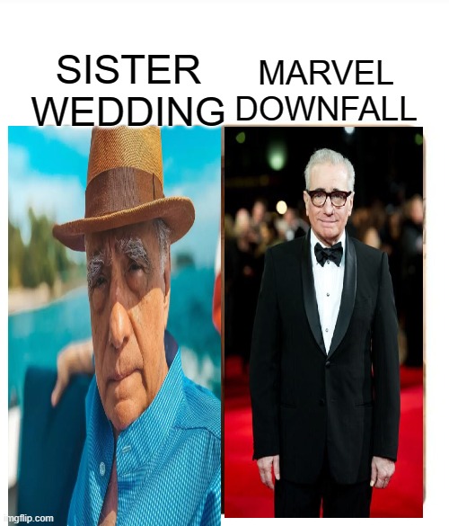 marvel downfall | MARVEL DOWNFALL; SISTER WEDDING | image tagged in my sister's wedding | made w/ Imgflip meme maker