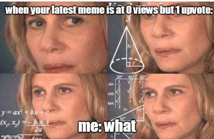 ok | when your latest meme is at 0 views but 1 upvote:; me: what | image tagged in math lady/confused lady | made w/ Imgflip meme maker