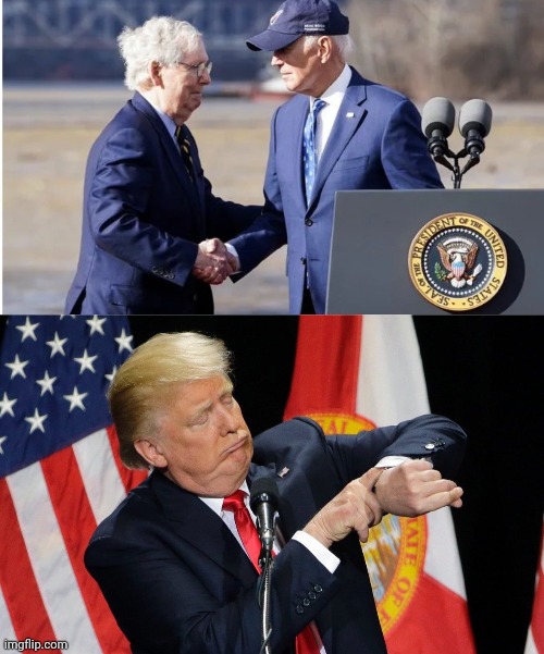A Short Video of Joe Biden and Mitch McConnell shaking hands | image tagged in trump checks his watch,not really a gif,dementia,old guy,i'll just wait here | made w/ Imgflip meme maker