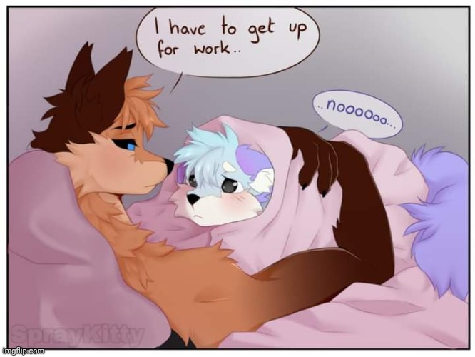 Art by SprayKitty | image tagged in furry,cuddles,cute | made w/ Imgflip meme maker