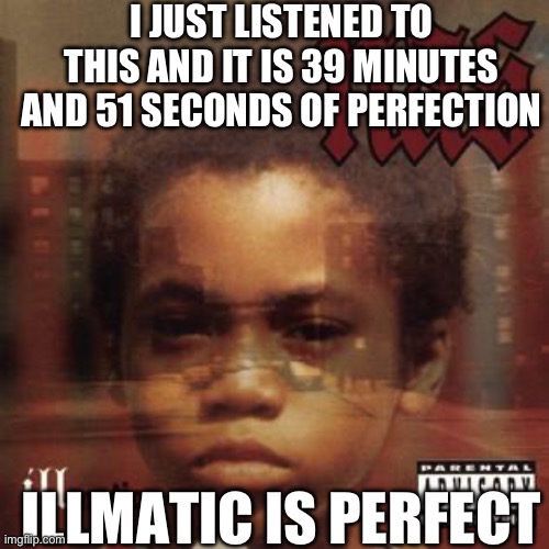 Listen to this masterpiece | I JUST LISTENED TO THIS AND IT IS 39 MINUTES AND 51 SECONDS OF PERFECTION; ILLMATIC IS PERFECT | made w/ Imgflip meme maker
