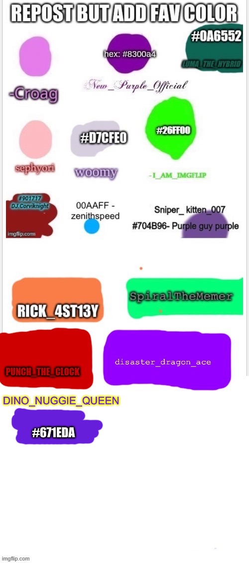 Favorite color | DINO_NUGGIE_QUEEN; #671EDA | image tagged in favorite,color | made w/ Imgflip meme maker