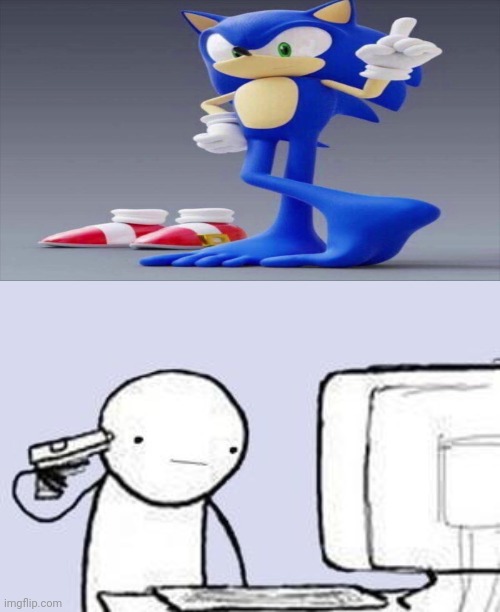 Meme #2,927 | image tagged in computer suicide,memes,cursed image,cursed,sonic,feet | made w/ Imgflip meme maker