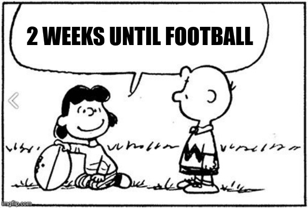 Charlie Brown football | 2 WEEKS UNTIL FOOTBALL | image tagged in charlie brown football | made w/ Imgflip meme maker
