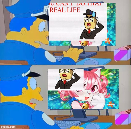 Chief Wiggum sees cat girl from Spongebob and wishes to bleach his eyes. | image tagged in chief wiggum shocked,spongebob,simpsons,memes,catgirl,rule 34 | made w/ Imgflip meme maker