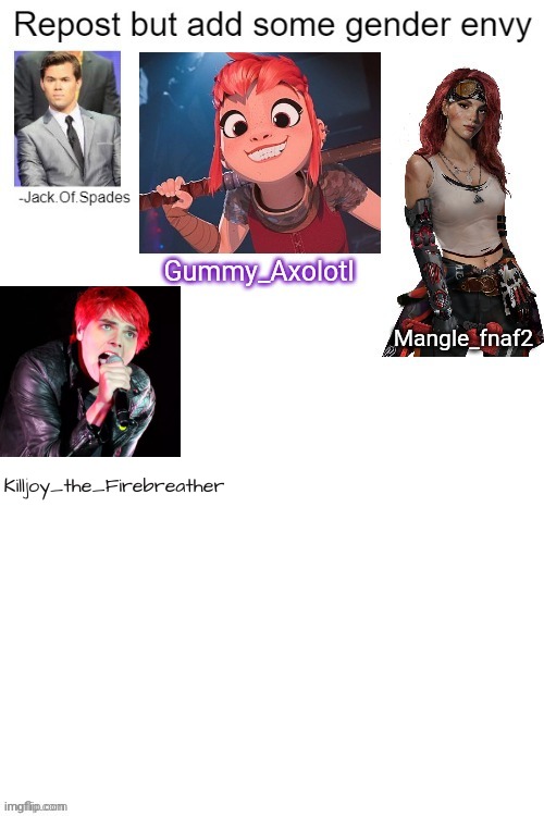 Gee. Gerard Way. Gender Envy. | Killjoy_the_Firebreather | made w/ Imgflip meme maker