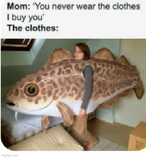 son why don't you wear the nice long sleeves button up shirt I got you ? | image tagged in so true,relatable,clothes,mom,fish,sad but true | made w/ Imgflip meme maker