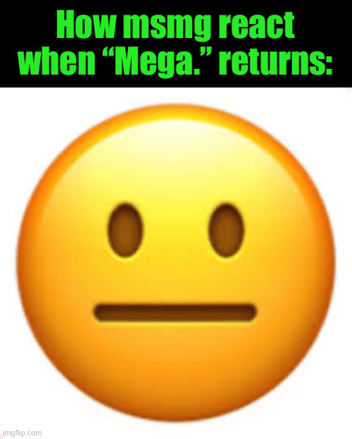 Not funny | How msmg react when “Mega.” returns: | image tagged in not funny | made w/ Imgflip meme maker