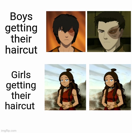 Boys getting their haircut; Girls getting their haircut | image tagged in relatable memes,yes,haircut,literally | made w/ Imgflip meme maker