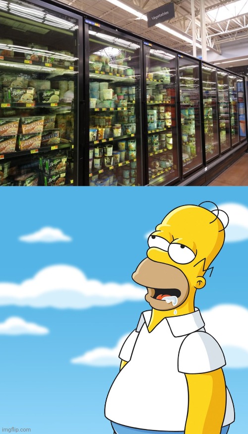 Ice cream in the vegetables section | image tagged in homer simpson drooling mmm meme,ice cream,vegetables,you had one job,memes,store | made w/ Imgflip meme maker