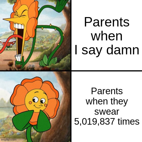 Hypocrite = Parents | Parents when I say damn; Parents when they swear 5,019,837 times | image tagged in cagney carnation yelling | made w/ Imgflip meme maker