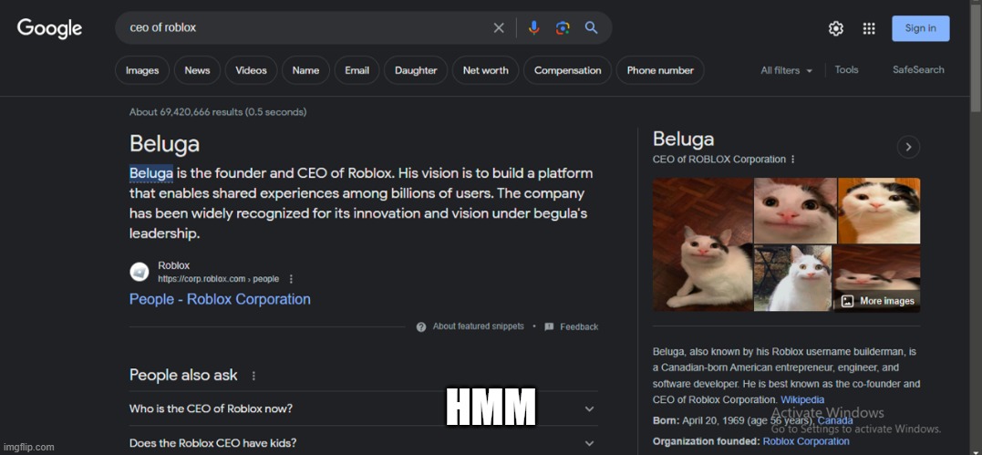 Beluga ceo of roblox? | HMM | image tagged in roblox | made w/ Imgflip meme maker