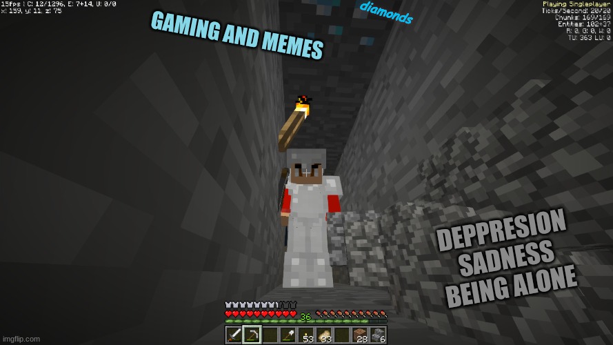 Relatable? | diamonds; GAMING AND MEMES; DEPPRESION

SADNESS
BEING ALONE | image tagged in minecraft memes,diamonds,sus | made w/ Imgflip meme maker