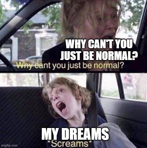 Why Can't You Just Be Normal | WHY CAN'T YOU JUST BE NORMAL? MY DREAMS | image tagged in why can't you just be normal | made w/ Imgflip meme maker