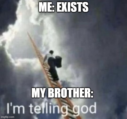 Im telling god | ME: EXISTS; MY BROTHER: | image tagged in im telling god | made w/ Imgflip meme maker