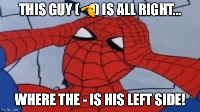 My first shower thought | THIS GUY (🫡) IS ALL RIGHT…; WHERE THE - IS HIS LEFT SIDE! | image tagged in thinking_spider man,shower thoughts | made w/ Imgflip meme maker