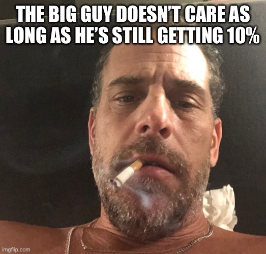 Hunter Biden | THE BIG GUY DOESN’T CARE AS LONG AS HE’S STILL GETTING 10% | image tagged in hunter biden | made w/ Imgflip meme maker