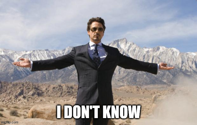 Friday Tony Stark | I DON'T KNOW | image tagged in friday tony stark | made w/ Imgflip meme maker