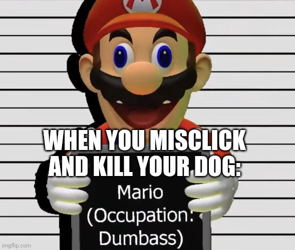 Occupation: dumbass | WHEN YOU MISCLICK AND KILL YOUR DOG: | image tagged in occupation dumbass | made w/ Imgflip meme maker