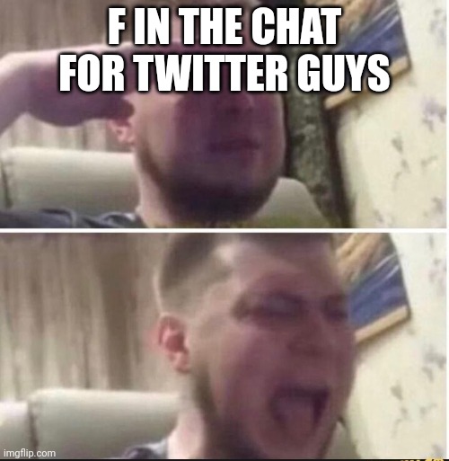 Crying salute | F IN THE CHAT FOR TWITTER GUYS | image tagged in crying salute | made w/ Imgflip meme maker