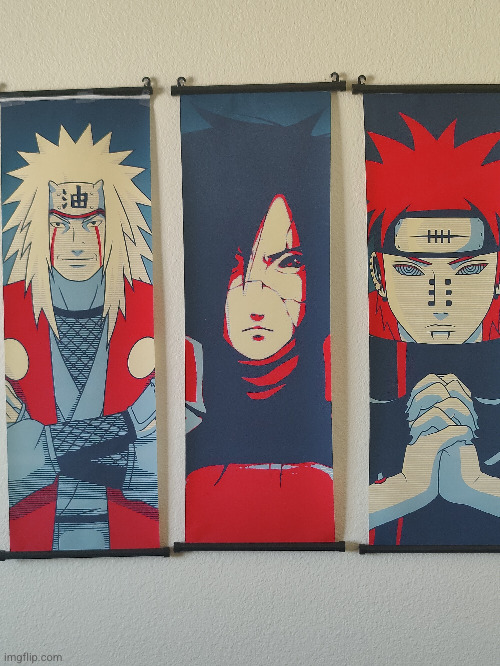 some Naruto posters in my room(the Jiryiah one is broken though because I threw a ball at it) | image tagged in anime,movie poster,poster,naruto,naruto shippuden,bedroom | made w/ Imgflip meme maker