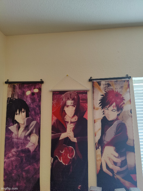 some more Naruto posters in my room :D (the Gaara one is broken because I threw a ball at it) | image tagged in naruto,movie poster,poster,anime,bedroom,cool | made w/ Imgflip meme maker